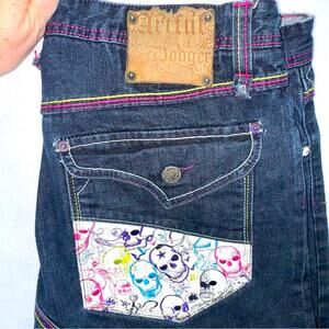 Vintage Men’s Artful Dodger Embroidered Rainbow Skull Straight Jeans size 36 Y2K
